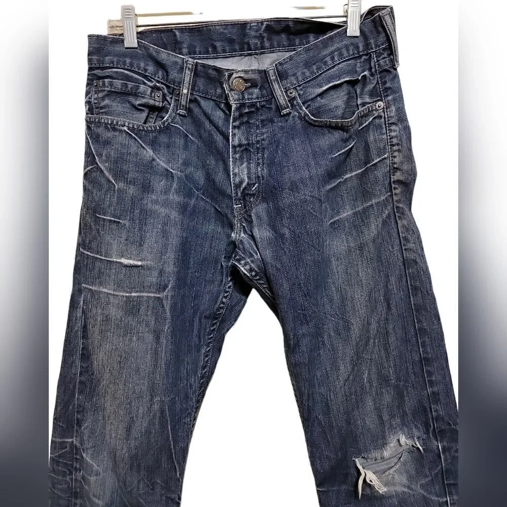 Levi Strauss 514 Men's Blue Stone Wash Distress Slim Straight Jeans Sz 32x32